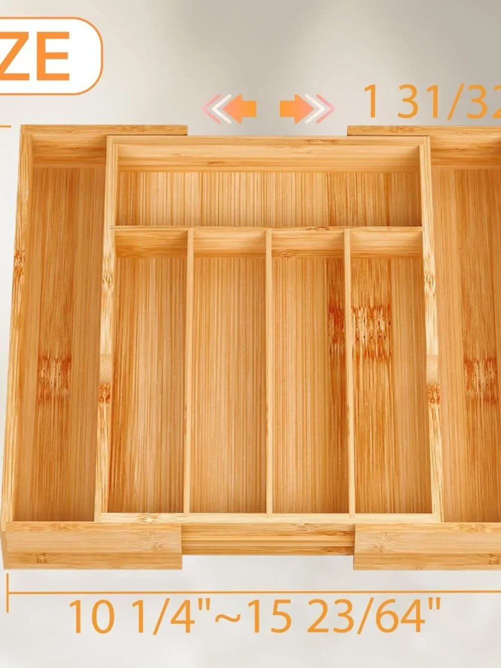 Bamboo Expandable Drawer Organizer, 5-7 Slots Kitchen Drawer Organizer, Adjustab - Picture 3 of 7